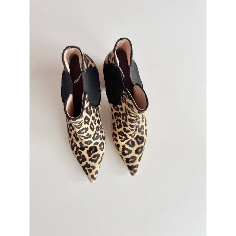 ZARA Leopard Print Calf Hair Leather Block Heel Chelsea Ankle Boots, Size 37 - Picture 2 of 15